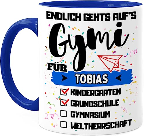 Tassenliebling® Weiterführende Schule Geschenk Tasse personalisiert Gymnasium- Blau - Grundschule geschafft - Geschwister Schultüte Füllung - Schulwechsel 5. Klasse Geschenk für Gymi von Tassenliebling