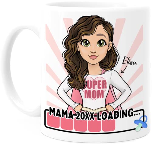 Tassenliebling® Werdende Mama Tasse personalisiert - Supermom Loading 2023 - Beidseitiger Druck - Geschenke zur Geburt - Schwangerschaft verkünden - Muttertagsgeschenk von Tassenliebling