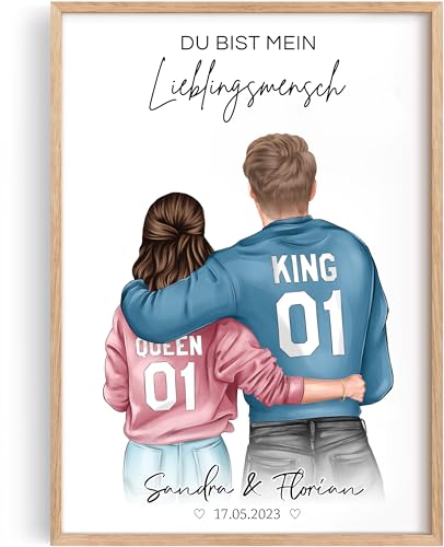 Tassenliebling® - Pärchen Poster personalisiert - Jahrestag Geschenk für ihn oder für sie - A3 mit Rahmen Natur Braun - Liebesgeschenk zum Valentinstag für Freund Boyfriend Freundin von Tassenliebling