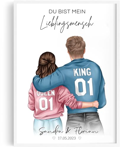 Tassenliebling® - Pärchen Poster personalisiert - Jahrestag Geschenk für ihn oder für sie - A3 mit Rahmen Weiß - Liebesgeschenk zum Valentinstag für Freund Boyfriend Freundin von Tassenliebling