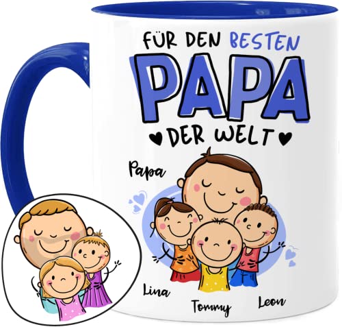 Tassenliebling® Papa Tasse personalisiert mit 1-3 Kindern - Blau - Für den besten Papa der Welt - Vatertagsgeschenk oder Geburtstagsgeschenk - Geschenk für Papa Sohn Tochter von Tassenliebling