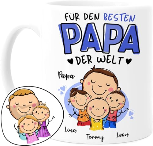 Tassenliebling® Papa Tasse personalisiert mit 1-3 Kindern - Für den besten Papa der Welt - Vatertagsgeschenk oder Geburtstagsgeschenk - Geschenk für Papa Sohn Tochter von Tassenliebling
