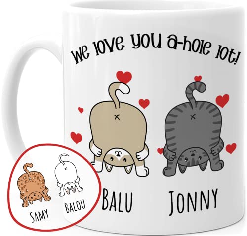 Tassenliebling® - Personalisierte Katzen Tasse mit Spruch (1-2 Katzen), Lustige Katze für stolze Katzenmama oder Katzenpapa, weiße Keramik Tasse Katze selbst gestalten (2 Katzen) von Tassenliebling