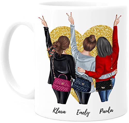 Tassenliebling® - Personalisierte Tasse (3 Freundinnen) mit Spruch selbst gestalten, individuelles Geschenk für beste Freundinnen, BFF, Kollegin & Arbeitskollegin von Tassenliebling