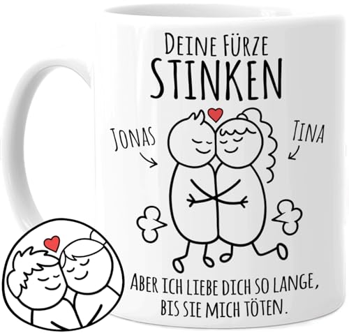 Tassenliebling® Pärchen Tasse personalisiert - Deine Fürze stinken - Lustiges Geschenk für ihn zum Jahrestag - Geschenk Jahrestag für Männer - Liebesgeschenke Partner Freund Mann - Valentinstag von Tassenliebling