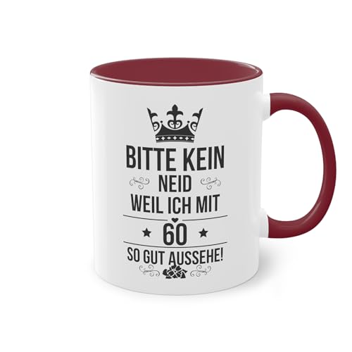 60 Geburtstag zweifarbige Tasse Mann Frau Keramik (Rot) von Tassenstube