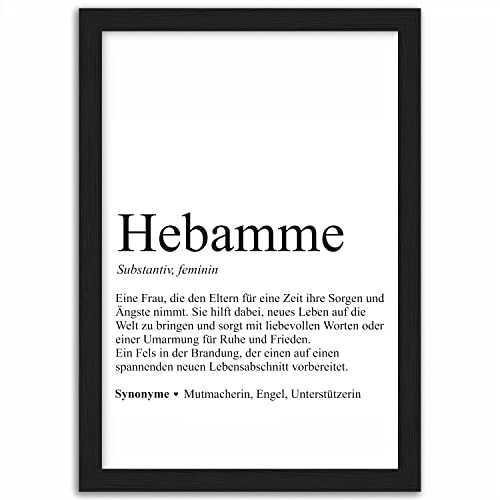 Tassenstube Hebamme Poster Dankeschön Substantiv Definition Holz Rahmen A4 von Tassenstube