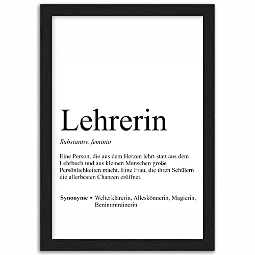 Tassenstube Lehrerin Poster Geschenk Abschied Wandbild Substantiv Definition Holz Rahmen A4 von Tassenstube