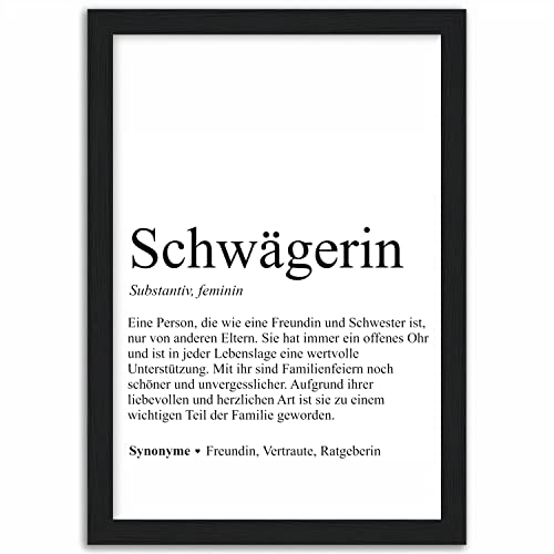 Tassenstube Schwägerin Poster Beste Schwägerin der Welt Wandbild Substantiv Definition Holz Rahmen A4 von Tassenstube