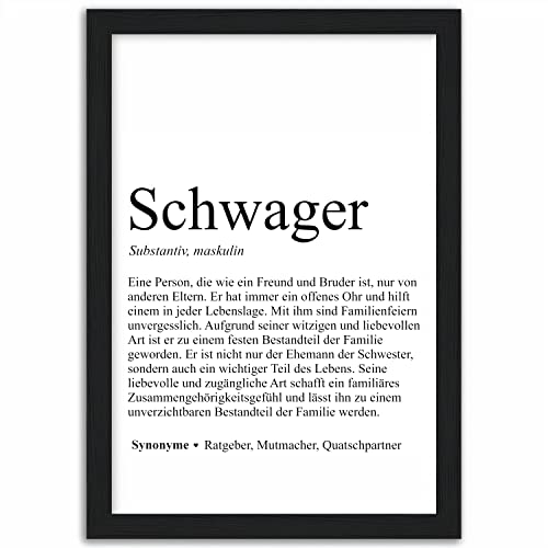 Tassenstube Schwager Poster Bester Schwager der Welt Wandbild Substantiv Definition Holz Rahmen A4 von Tassenstube