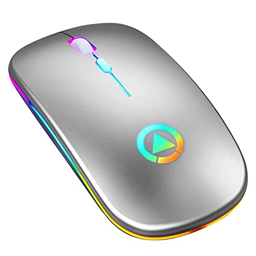 Tassety Kabellose Maus, ultradünn, 2,4 GHz, optische Bluetooth-Maus, wiederaufladbar, mit RGB-Hintergrundbeleuchtung, für Laptop, PC, Computer, von Tassety