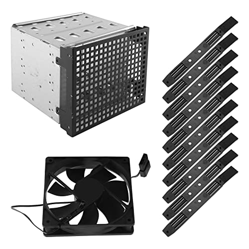Tassety Speichererweiterung Festplattenkäfig DIY Festplattenkäfig Rack 5,25 auf 5X 3,5 Halterung mit 12 cm Lüfter von Tassety