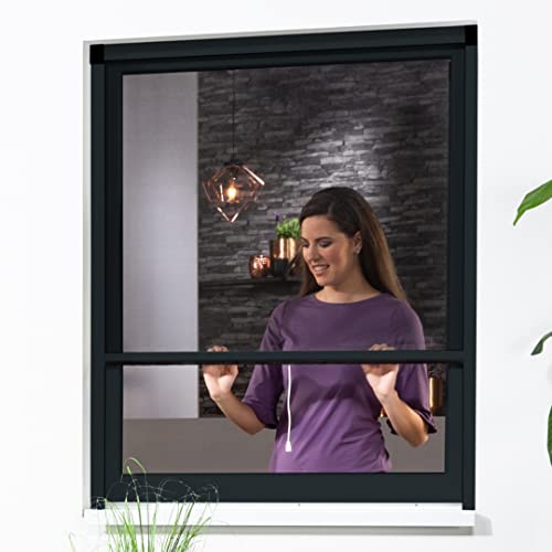 Alu Fensterrollo Bausatz Fliegengitter für Fenster SMART Insektenschutzrollo (160cm x 160cm, anthrazit) von Tassorm