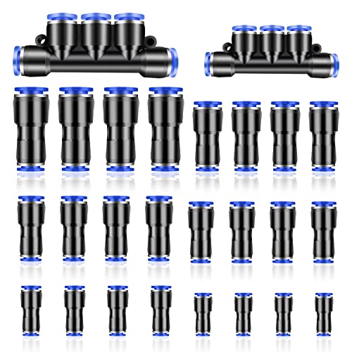26 Stück 8 Formen Air Push in Fitting Steckverbinder ,Pneumatikverbinder,Air Line Fittings für 4mm 6mm 8mm 10mm 12mm Rohr von Her Kindness