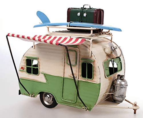 Schick-Design Wohnwagen aus Metall hellgrün mit Rahmen und Spardose Camper Auto Oldtimer Nostalgie von Schick-Design