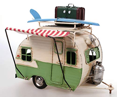 Schick Wohnwagen aus Metall hellgrün mit Rahmen und Spardose Camper Auto Oldtimer Nostalgie von sufe