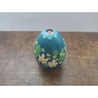 Vintage Holz Ei Kerze Halter Handbemalt Blau Weiß Blumenei Große Osterei Osterschmuck von TasteVintage