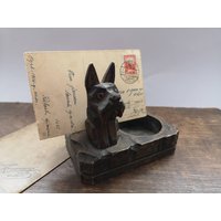 Vintage Holz Hund Schreibtisch Veranstalter Schmuckkästchen Geschnitzt Zubehör Büro Liefert Lagerung von TasteVintage