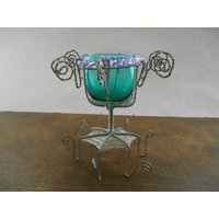 Vintage Kerzenhalter Handgemachte Draht Tee Licht Halter Mit Aqua Blau Glas Einfügen Shabby Cottage Chic Home Dekor von TasteVintage