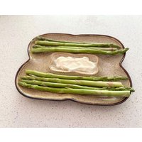 Vintage Spargel Servierplatte | Gesprenkelte Glasur Steingutschale Mit Dip Vertiefungen Retro Geschirr von TastefulCollectibles