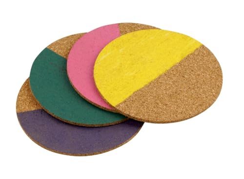 Tasty Urban Oasis Korkuntersetzer – Schütze Deine Oberflächen stilvoll mit unserem 4-teiligen Set, ideal für Gläser, Tassen & mehr, Pink, Gelb, Lila, Grün von Tasty