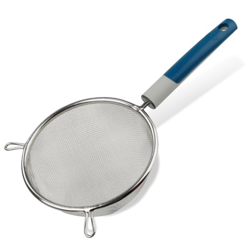 Tasty Edelstahl-Sieb Ø14x29cm - Ideal zum Waschen, Abtropfen, Passieren - Spülmaschinengeeignet, Rostfrei, Ergonomischer Griff, Grau/Blau/Silber von Tasty