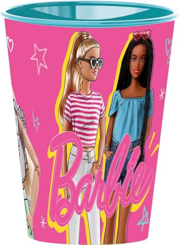 TataWay in viaggio si cresce Barbie Rosa Kinderbecher aus Kunststoff, 260 ml, mit Trinkschnabel für einfaches Trinken von TataWay in viaggio si cresce