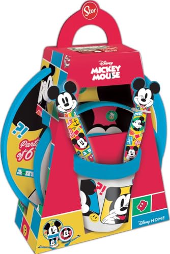 Disney Brei Set 5 Stück blau rot Kunststoff Mickey Mouse Teller Glas Besteck von TataWay in viaggio si cresce