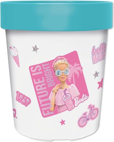 TataWay in viaggio si cresce Barbie-Trinkbecher aus Kunststoff, 260 ml, mit rutschfester Unterseite, Weiß/Hellblau/Rosa von TataWay in viaggio si cresce