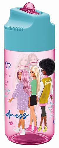 TataWay in viaggio si cresce Barbie rosa Plastik-Kinderwasserflasche 540 ml mit Strohhalm, der ein Auslaufen verhindert von TataWay in viaggio si cresce