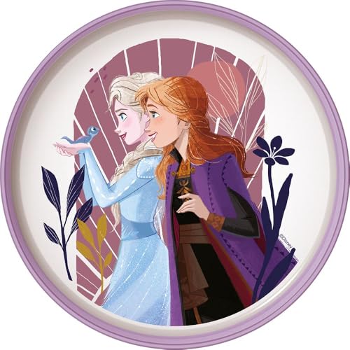 Stor Disney Frozen Elsa Anna Flachteller aus Kunststoff für Mädchen mit rutschfester Unterseite, weiß und lila von Stor