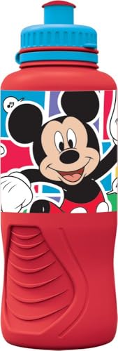 TataWay in viaggio si cresce Disney rote Kinder-Kunststoff-Wasserflasche Mickey Mouse Mickey Mouse Goofy Donald Duck 400 ml mit Anti-Tropf-Verschluss und Anti-Rutsch-Band, Rot von TataWay in viaggio si cresce