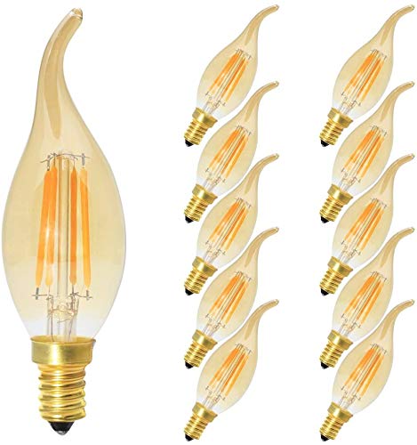Tuoplyh 10 Stück C35 4W Retro Dimmbar Glühfaden LED Kerze Lampe, 2700K Warmweiß 400 Lumen, Ersatz für 40W Glühlampen, E14 Fassung, Flamme Form, Vergoldet Glas, 360° Abstrahlwinkel Tuoplyh 10 Stück C35 4W Retro Dimmbar Glühfaden LED Kerze Lampe, 2700K Warmweiß 400 Lumen, Ersatz für 40W Glühlampen, E14 Fassung, Flamme Form, Vergoldet Glas, 360° Abstrahlwinkel von Tuoplyh