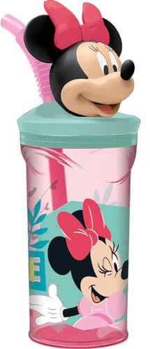 Disney Trinkbecher für Mädchen, Kunststoff, Minnie, 360 ml, mit Strohhalm und 3D-Figur von TataWay in viaggio si cresce