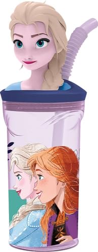 Disney Frozen Elsa und Anna 360 ml blaue Plastikbecher mit Strohhalm und 3D Figur von TataWay in viaggio si cresce