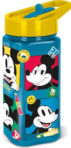 Disney Mickey Mouse Trinkflasche für Kinder, blau, Kunststoff, 530 ml, mit Strohhalm, verhindert Auslaufen von TataWay in viaggio si cresce