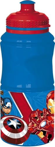Marvel Avengers Iron Man Hulk Captain America blaue Plastikflasche für Kinder 380 ml mit Tropfschutz und Antirutschband von Stor