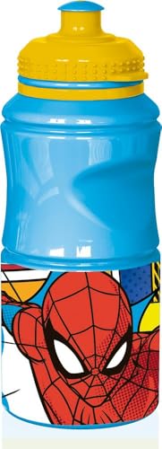 Marvel Kinder Trinkflasche Spiderman Herren Spinne Kunststoff Blau 380 ml mit Tropfverschluss und Antirutschband von Tataway in viaggio si cresce
