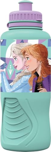 Tataway in viaggio si cresce Disney Frozen Elsa und Anna blaue Plastikwasserflasche für Mädchen 400 ml mit Anti-Tropf-Verschluss und Anti-Rutsch-Band von Tataway in viaggio si cresce