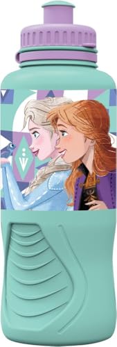 Tataway in viaggio si cresce Disney Frozen Elsa und Anna Kunststoff-Trinkflasche für Mädchen, blau, 400 ml mit Tropfverschluss und Anti-Rutsch-Band von Tataway in viaggio si cresce