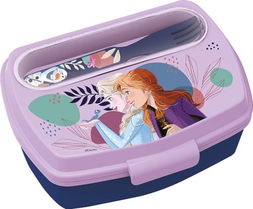 Tataway in viaggio si cresce Disney Sandwich Box Blau für Mädchen aus Kunststoff Frozen Elsa Anna und Olaf mit Löffel und Gabel von Tataway in viaggio si cresce