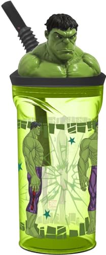 Tataway in viaggio si cresce Marvel Avengers Hulk 360 ml grüner Kunststoffbecher für Kinder mit Strohhalm und 3D-Figur von Tataway in viaggio si cresce