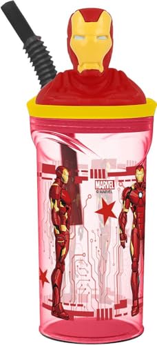 Tataway in viaggio si cresce Marvel Kinderbecher Avengers Iron Man 360 ml mit Strohhalm und 3D-Figur von Tataway in viaggio si cresce