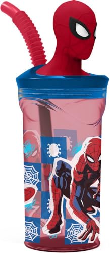 Tataway in viaggio si cresce Marvel Spiderman Herren Spinne Kunststoff Blau Rot 360 ml mit Strohhalm und 3D-Figur von Tataway in viaggio si cresce