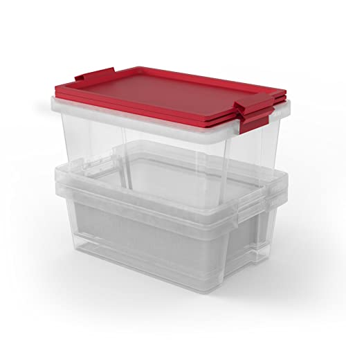 TATAY 3er-Set, Aufbewahrungsboxen, 2 x 7L, 1 x 15L, mit Griffen, Deckel aus 100 prozent recycelten Materialien, Transparent, BPA-frei, Rot von TATAY