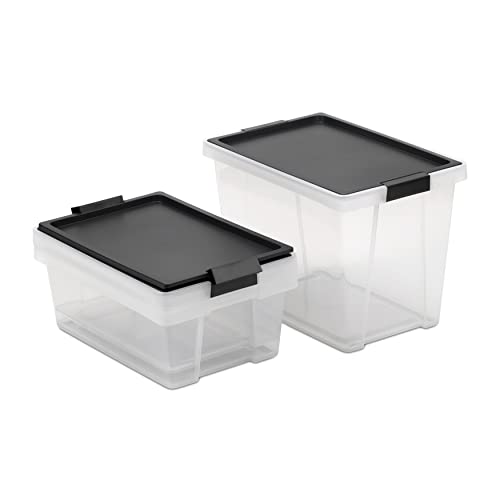 TATAY 3er-Set, Aufbewahrungsboxen, 2 x 7L, 1 x 15L, mit Griffen, Deckel aus 100 prozent recycelten Materialien, Transparent, BPA-frei, Schwarz von TATAY