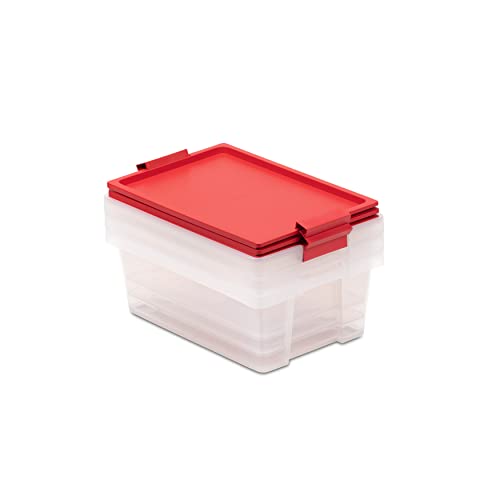 TATAY 3er-Set, Aufbewahrungsboxen, Kapazität 7L, mit Griffen, Deckel aus 100 prozent recycelten Materialien, Transparent, BPA-frei, Rot von TATAY