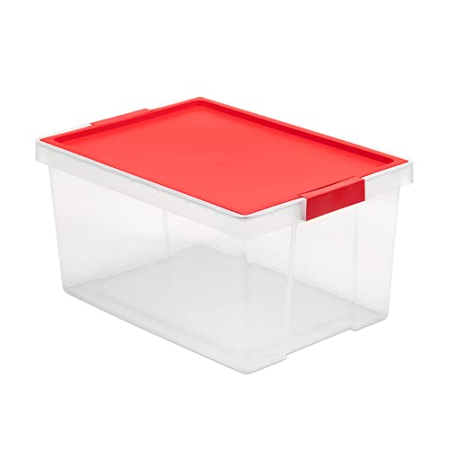 Tatay Aufbewahrungsbox mit Deckel, Kapazität 35L, mit Griffen, Deckel aus 100 Prozent recycelten Materialien, Transparent, BPA-frei, Rot. Maße 37 x 51 x 26 cm von TATAY