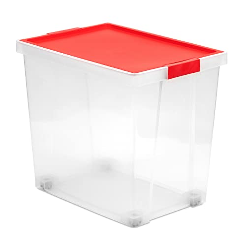 Tatay Aufbewahrungsbox mit Deckel, Kapazität 60L, Griffen und Rädern, aus 100 Prozent recycelten Materialien, BPA-frei, Rot. Maße 37 x 51 x 45 cm, 1157318 von TATAY