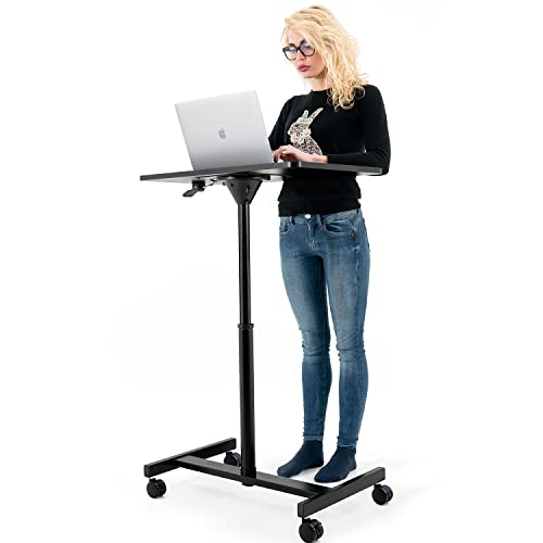 Tatkraft Focus Airlift Pneumatischer Sitz-Steh Laptoptisch mit 4 Rädern, Höhenverstellbar 74-114 cm Mühelose Gaslift-Regelung, große Tischplatte Geeignet bis 19” Laptops mit Maus, Robust und Stilvoll von Tatkraft